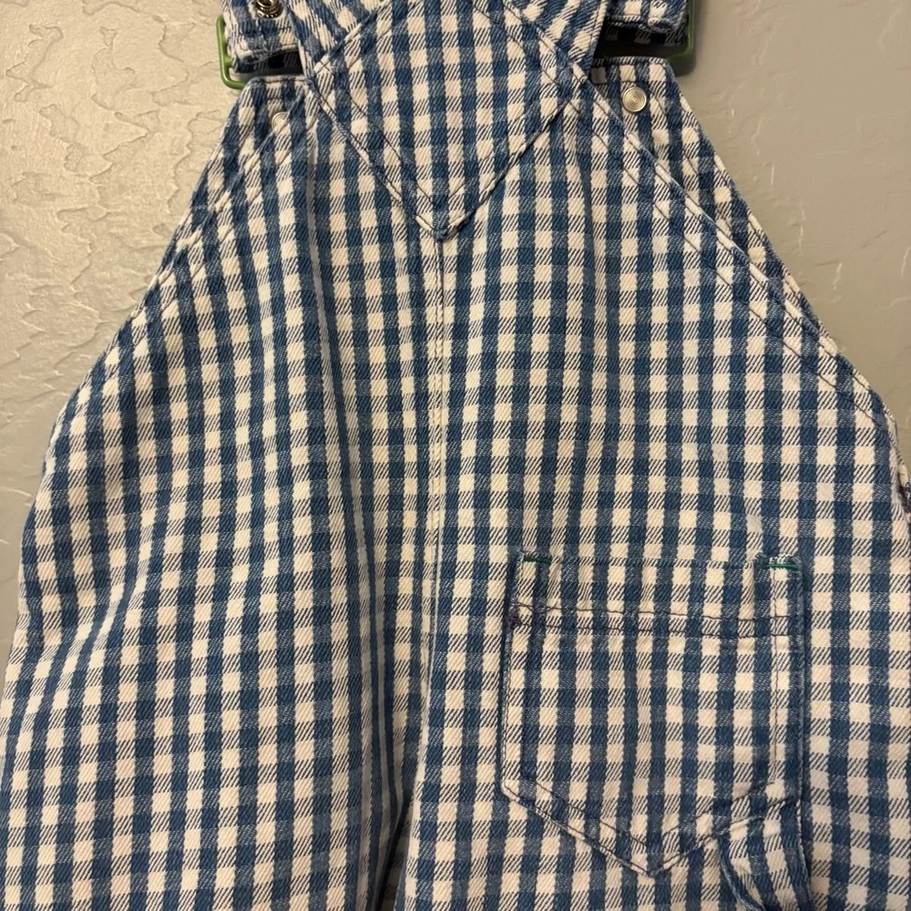 Gymboree rainbow tag vintage blue white plaid check sun shortalls overalls small